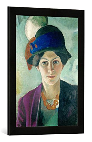 Gerahmtes Bild von August Macke Frau des Künstlers mit Hut, Kunstdruck im hochwertigen handgefertigten Bilder-Rahmen, 40x60 cm, Schwarz matt von kunst für alle