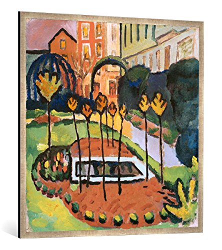 Gerahmtes Bild von August Macke Garten mit Bassin, Kunstdruck im hochwertigen handgefertigten Bilder-Rahmen, 100x100 cm, Silber Raya von kunst für alle