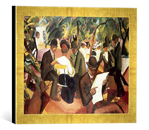 Gerahmtes Bild von August Macke Gartenrestaurant, Kunstdruck im hochwertigen handgefertigten Bilder-Rahmen, 40x30 cm, Gold Raya von kunst für alle