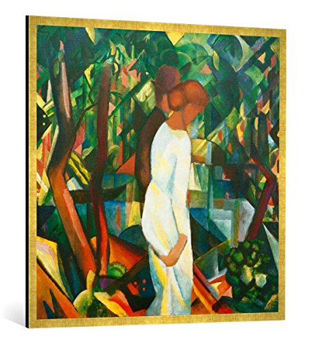 Gerahmtes Bild von August Macke Paar im Wald, Kunstdruck im hochwertigen handgefertigten Bilder-Rahmen, 100x100 cm, Gold Raya von kunst für alle
