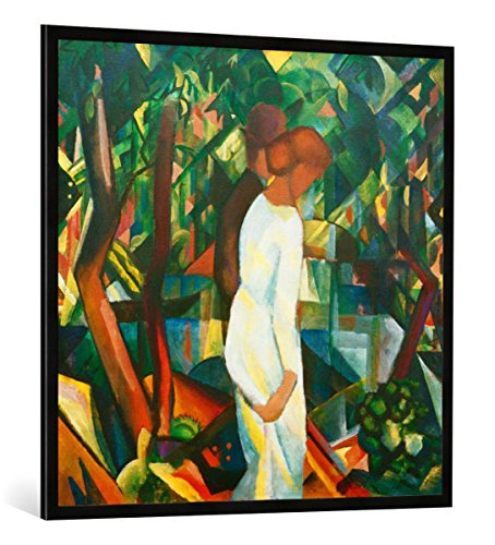 Gerahmtes Bild von August Macke Paar im Wald, Kunstdruck im hochwertigen handgefertigten Bilder-Rahmen, 100x100 cm, Schwarz matt von kunst für alle