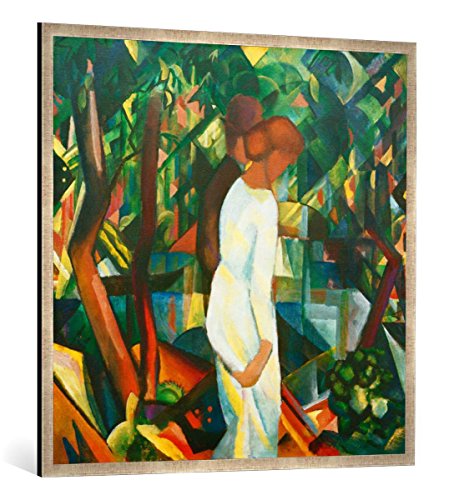 Gerahmtes Bild von August Macke Paar im Wald, Kunstdruck im hochwertigen handgefertigten Bilder-Rahmen, 100x100 cm, Silber Raya von kunst für alle