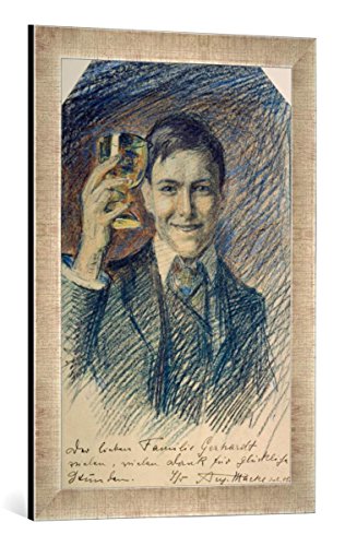 Gerahmtes Bild von August Macke Selbstbildnis mit Weinglas, Kunstdruck im hochwertigen handgefertigten Bilder-Rahmen, 40x60 cm, Silber Raya von kunst für alle