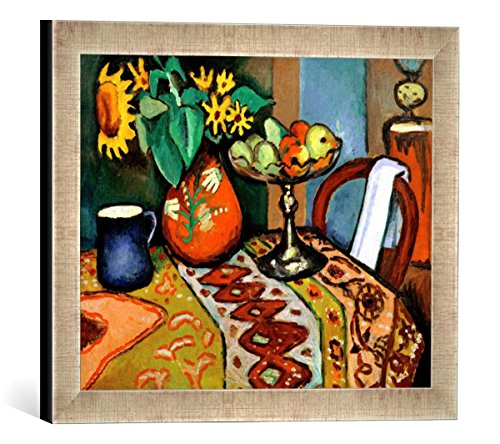 Gerahmtes Bild von August Macke Stilleben mit Sonnenblumen I, Kunstdruck im hochwertigen handgefertigten Bilder-Rahmen, 40x30 cm, Silber Raya von kunst für alle