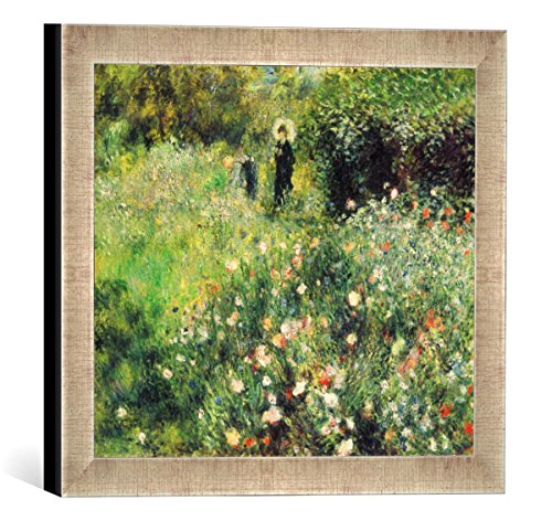 Gerahmtes Bild von Auguste Renoir Frau mit Sonnenschirm in einem Garten, Kunstdruck im hochwertigen handgefertigten Bilder-Rahmen, 30x30 cm, Silber Raya von kunst für alle