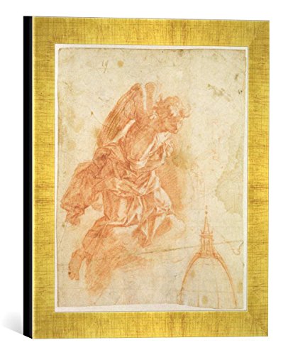 Gerahmtes Bild von Bernardino Barbatelli Poccetti Suspended Angel and Architectural Sketch, c.1600, Kunstdruck im hochwertigen handgefertigten Bilder-Rahmen, 30x30 cm, Gold Raya von kunst für alle