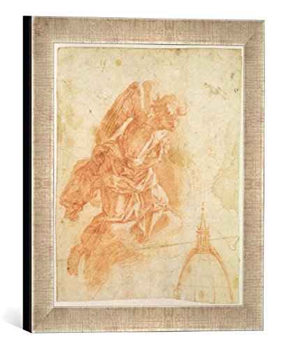 Gerahmtes Bild von Bernardino Barbatelli Poccetti Suspended Angel and Architectural Sketch, c.1600, Kunstdruck im hochwertigen handgefertigten Bilder-Rahmen, 30x30 cm, Silber Raya von kunst für alle