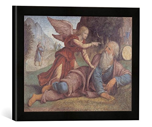 Gerahmtes Bild von Bernardino Luini Die Speisung des Elias durch den Engel, Kunstdruck im hochwertigen handgefertigten Bilder-Rahmen, 40x30 cm, Schwarz matt von kunst für alle