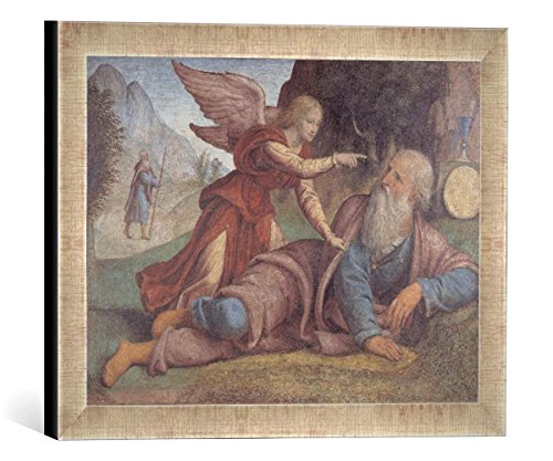 Gerahmtes Bild von Bernardino Luini Die Speisung des Elias durch den Engel, Kunstdruck im hochwertigen handgefertigten Bilder-Rahmen, 40x30 cm, Silber Raya von kunst für alle