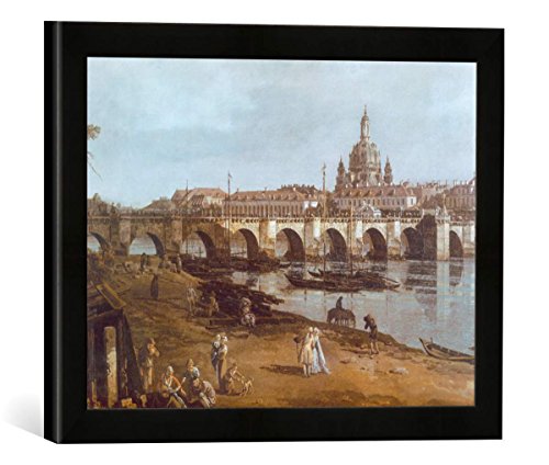 Gerahmtes Bild von Bernardo Bellotto Dresden vom rechten Elbufer unterhalb der Augustusbrücke, Kunstdruck im hochwertigen handgefertigten Bilder-Rahmen, 40x30 cm, Schwarz matt von kunst für alle