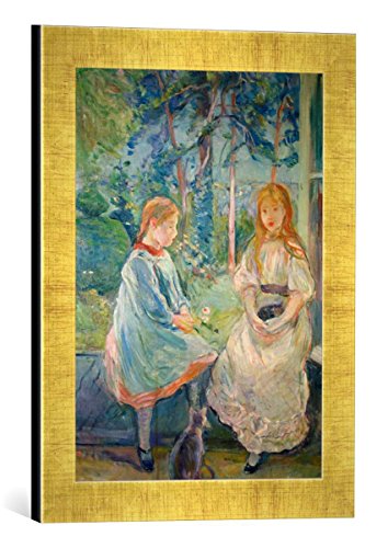 Gerahmtes Bild von Berthe Morisot Kleine Mädchen vor dem Fenster, Kunstdruck im hochwertigen handgefertigten Bilder-Rahmen, 30x40 cm, Gold Raya von kunst für alle