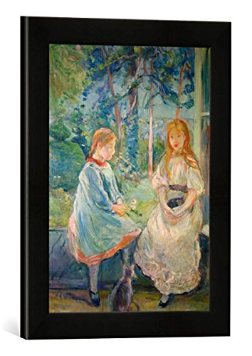 Gerahmtes Bild von Berthe Morisot Kleine Mädchen vor dem Fenster, Kunstdruck im hochwertigen handgefertigten Bilder-Rahmen, 30x40 cm, Schwarz matt von kunst für alle