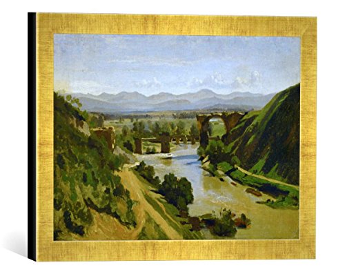 Gerahmtes Bild von Camille Corot Brücke bei Narni, Kunstdruck im hochwertigen handgefertigten Bilder-Rahmen, 40x30 cm, Gold Raya von kunst für alle