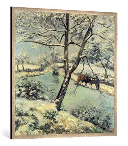 Gerahmtes Bild von Camille Pissarro Winterlandschaft bei Mont-Foucault, Kunstdruck im hochwertigen handgefertigten Bilder-Rahmen, 100x100 cm, Silber Raya von kunst für alle