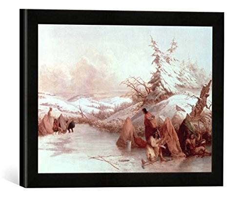 Gerahmtes Bild von Captain Seth Eastman Spearing Fish in Winter, Kunstdruck im hochwertigen handgefertigten Bilder-Rahmen, 40x30 cm, Schwarz matt von kunst für alle