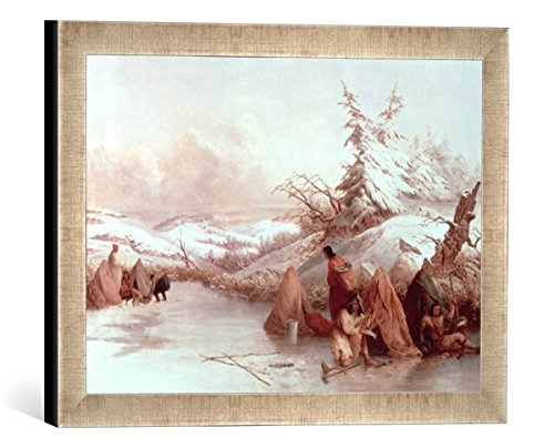 Gerahmtes Bild von Captain Seth Eastman Spearing Fish in Winter, Kunstdruck im hochwertigen handgefertigten Bilder-Rahmen, 40x30 cm, Silber Raya von kunst für alle