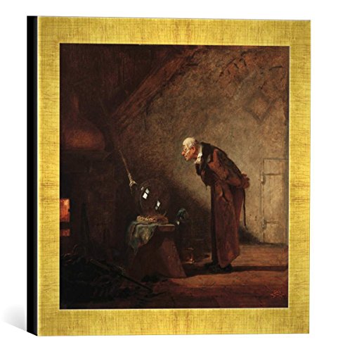 Gerahmtes Bild von Carl Spitzweg Der Alchimist, Kunstdruck im hochwertigen handgefertigten Bilder-Rahmen, 30x30 cm, Gold Raya von kunst für alle