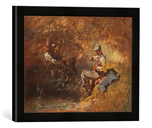 Gerahmtes Bild von Carl Spitzweg Der Angler, Kunstdruck im hochwertigen handgefertigten Bilder-Rahmen, 40x30 cm, Schwarz matt von kunst für alle