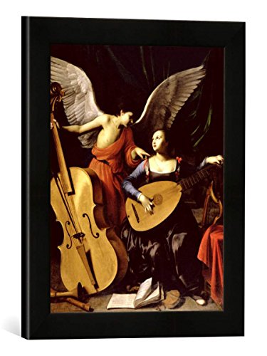 Gerahmtes Bild von Carlo Saraceni Saint Cecilia and The Angel, Kunstdruck im hochwertigen handgefertigten Bilder-Rahmen, 30x40 cm, Schwarz matt von kunst für alle