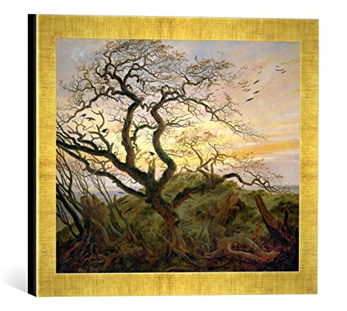 Gerahmtes Bild von Caspar David Friedrich Baum mit Raben, Kunstdruck im hochwertigen handgefertigten Bilder-Rahmen, 40x30 cm, Gold Raya von kunst für alle