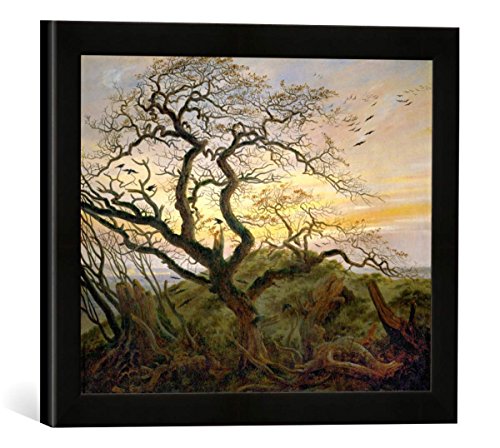 Gerahmtes Bild von Caspar David Friedrich Baum mit Raben, Kunstdruck im hochwertigen handgefertigten Bilder-Rahmen, 40x30 cm, Schwarz matt von kunst für alle