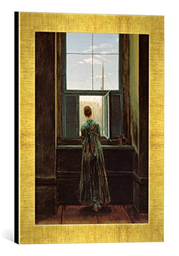 Gerahmtes Bild von Caspar David Friedrich Frau am Fenster, Kunstdruck im hochwertigen handgefertigten Bilder-Rahmen, 30x40 cm, Gold Raya von kunst für alle