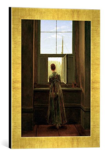 Gerahmtes Bild von Caspar David Friedrich Frau am Fenster, Kunstdruck im hochwertigen handgefertigten Bilder-Rahmen, 30x40 cm, Gold Raya von kunst für alle