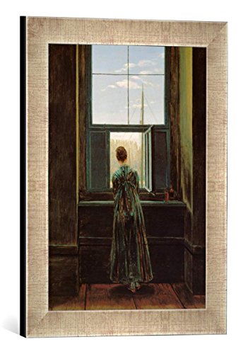 Gerahmtes Bild von Caspar David Friedrich Frau am Fenster, Kunstdruck im hochwertigen handgefertigten Bilder-Rahmen, 30x40 cm, Silber Raya von kunst für alle