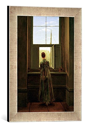 Gerahmtes Bild von Caspar David Friedrich Frau am Fenster, Kunstdruck im hochwertigen handgefertigten Bilder-Rahmen, 30x40 cm, Silber Raya von kunst für alle