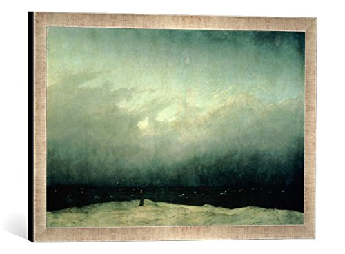 Gerahmtes Bild von Caspar David Friedrich Monk by sea, 1809", Kunstdruck im hochwertigen handgefertigten Bilder-Rahmen, 60x40 cm, Silber Raya von kunst für alle