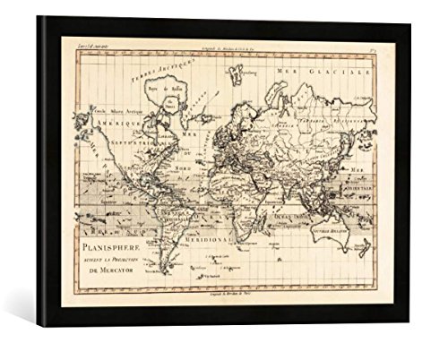 Gerahmtes Bild von Charles Marie Rigobert Bonne "Map of the World using the Mercator Projection, from 'Atlas de Toutes les Parties Connues du Globe Terrestre' by Guillaume Rayna", Kunstdruck im hochwertigen handgefertigten Bilder-Rahmen, 60x40 cm, Schwarz matt von kunst für alle