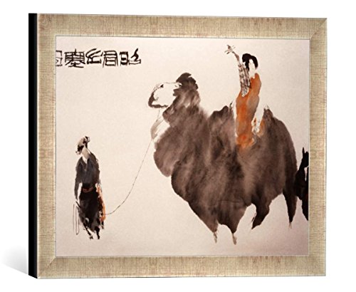 Gerahmtes Bild von Chinesische Malerei Karawane auf der Seidenstraße/Zeichnun, Kunstdruck im hochwertigen handgefertigten Bilder-Rahmen, 40x30 cm, Silber Raya von kunst für alle