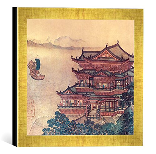 Gerahmtes Bild von Chinesische Malerei Pavillon der himmlischen Melodien/um1000, Kunstdruck im hochwertigen handgefertigten Bilder-Rahmen, 30x30 cm, Gold Raya von kunst für alle