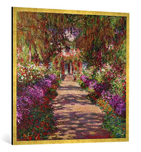 Gerahmtes Bild von Claude Monet A Pathway in Monet's Garden, Giverny, 1902", Kunstdruck im hochwertigen handgefertigten Bilder-Rahmen, 100x100 cm, Gold Raya von kunst für alle