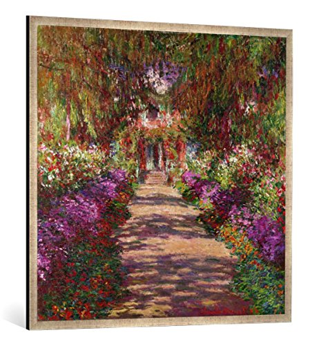 Gerahmtes Bild von Claude Monet A Pathway in Monet's Garden, Giverny, 1902", Kunstdruck im hochwertigen handgefertigten Bilder-Rahmen, 100x100 cm, Silber Raya von kunst für alle