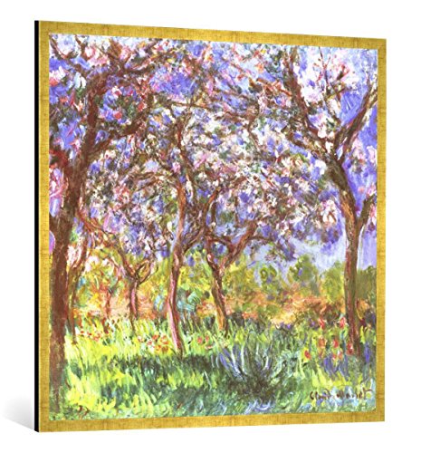 Gerahmtes Bild von Claude Monet C.Monet, Frühling in Giverny, Kunstdruck im hochwertigen handgefertigten Bilder-Rahmen, 100x100 cm, Gold Raya von kunst für alle