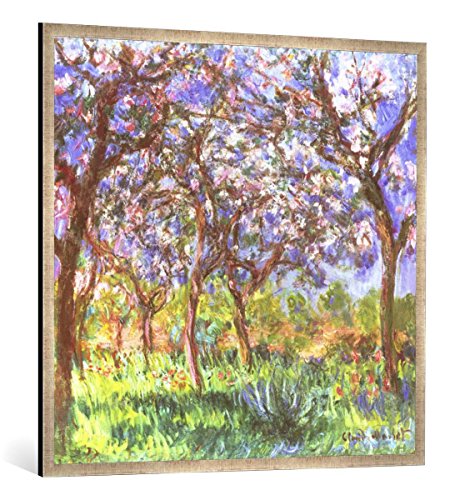 Gerahmtes Bild von Claude Monet C.Monet, Frühling in Giverny, Kunstdruck im hochwertigen handgefertigten Bilder-Rahmen, 100x100 cm, Silber Raya von kunst für alle