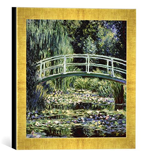 Gerahmtes Bild von Claude Monet Le Bassin aux Nymphéas, Kunstdruck im hochwertigen handgefertigten Bilder-Rahmen, 30x30 cm, Gold Raya von kunst für alle