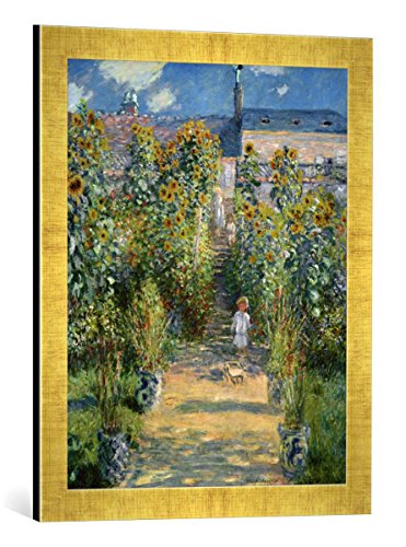 Gerahmtes Bild von Claude Monet Le Jardin de Monet à Vétheuil, Kunstdruck im hochwertigen handgefertigten Bilder-Rahmen, 40x60 cm, Gold Raya von kunst für alle