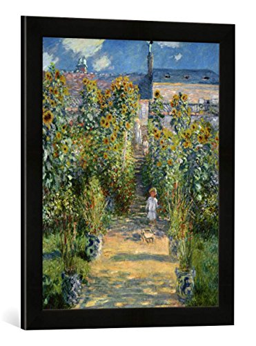 Gerahmtes Bild von Claude Monet Le Jardin de Monet à Vétheuil, Kunstdruck im hochwertigen handgefertigten Bilder-Rahmen, 40x60 cm, Schwarz matt von kunst für alle