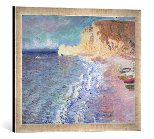 Gerahmtes Bild von Claude Monet Morning at Etretat, 1883", Kunstdruck im hochwertigen handgefertigten Bilder-Rahmen, 60x40 cm, Silber Raya von kunst für alle