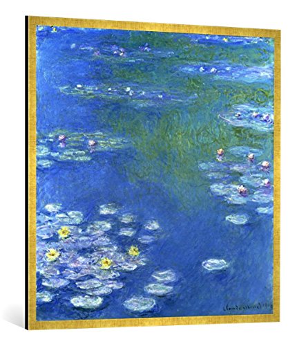 Gerahmtes Bild von Claude Monet Nymphéas, Kunstdruck im hochwertigen handgefertigten Bilder-Rahmen, 100x100 cm, Gold Raya von kunst für alle