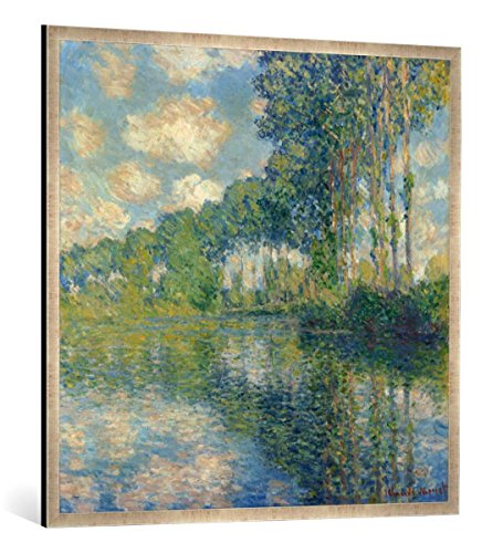 Gerahmtes Bild von Claude Monet Pappeln an der Epte, Kunstdruck im hochwertigen handgefertigten Bilder-Rahmen, 100x100 cm, Silber Raya von kunst für alle