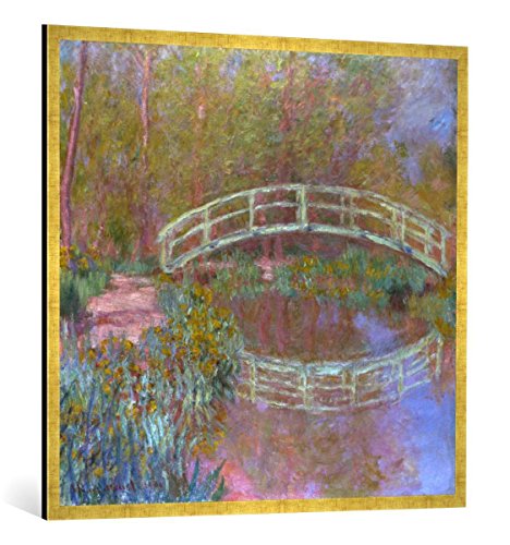 Gerahmtes Bild von Claude Monet Pont Dans le Jardin de Monet, Kunstdruck im hochwertigen handgefertigten Bilder-Rahmen, 100x100 cm, Gold Raya von kunst für alle