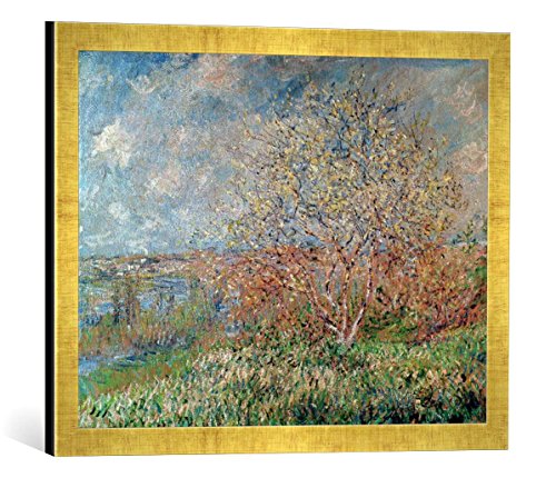 Gerahmtes Bild von Claude Monet Spring, 1880-82", Kunstdruck im hochwertigen handgefertigten Bilder-Rahmen, 60x40 cm, Gold Raya von kunst für alle