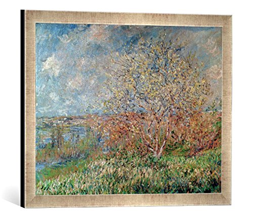 Gerahmtes Bild von Claude Monet Spring, 1880-82", Kunstdruck im hochwertigen handgefertigten Bilder-Rahmen, 60x40 cm, Silber Raya von kunst für alle