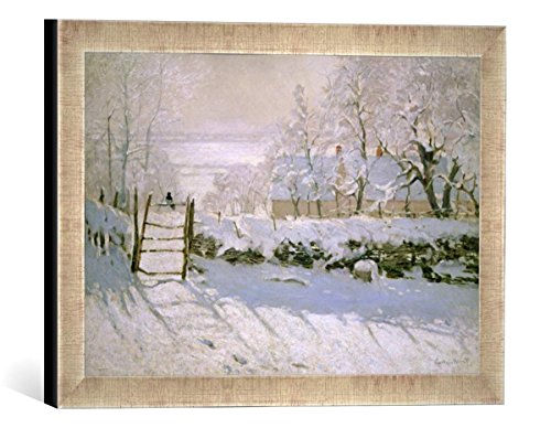 Gerahmtes Bild von Claude Monet The Magpie, 1869", Kunstdruck im hochwertigen handgefertigten Bilder-Rahmen, 40x30 cm, Silber Raya von kunst für alle