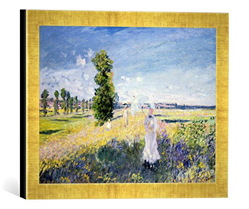 Gerahmtes Bild von Claude Monet The Walk, c.1872-75", Kunstdruck im hochwertigen handgefertigten Bilder-Rahmen, 40x30 cm, Gold Raya von kunst für alle