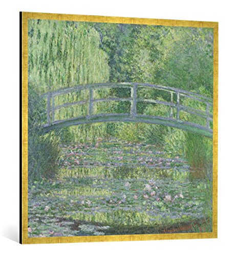 Gerahmtes Bild von Claude Monet The Waterlily Pond: Green Harmony, 1899", Kunstdruck im hochwertigen handgefertigten Bilder-Rahmen, 100x100 cm, Gold Raya von kunst für alle