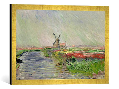 Gerahmtes Bild von Claude Monet Tulip Field in Holland, Kunstdruck im hochwertigen handgefertigten Bilder-Rahmen, 60x40 cm, Gold Raya von kunst für alle